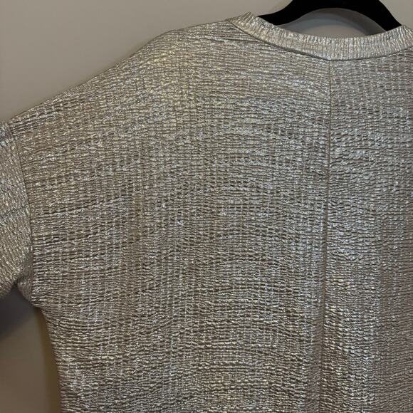Vie Ta Vie Paris Blouse Womens XL Tan Metallic Plisse Funky Disco Evening Party - Picture 5 of 8